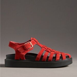 Anthropologie Red Strappy Platform Sandals